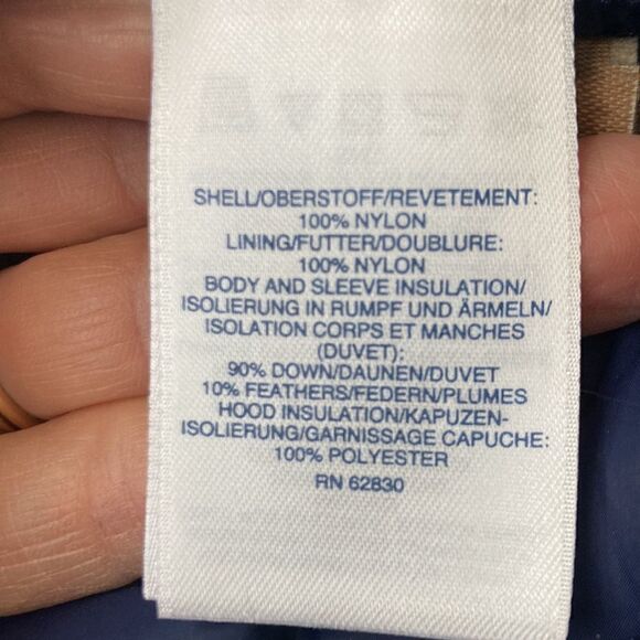 Land’s End Ultralight 800 down hood quilted zip long packable coat Navy Small - Picture 7 of 13